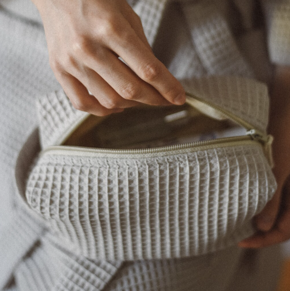 product custom waffle cosmetic bag fluffy waffle checker makeup bag portable cosmetic pouch with handle762-5