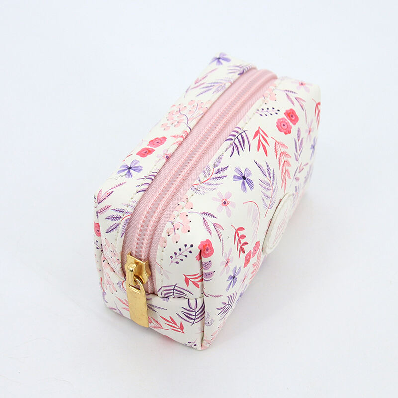 Custom Logo PU Leather Cosmetic Bag Makeup Storage Floral Print Medium Makeup Toilet Bag Organizer with Custom Print supplier