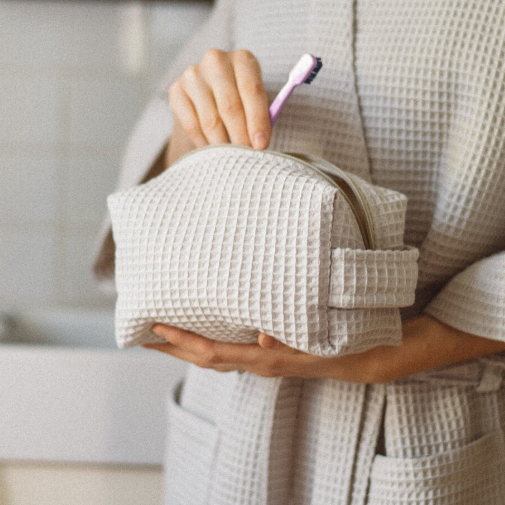 product custom waffle cosmetic bag fluffy waffle checker makeup bag portable cosmetic pouch with handle762-1