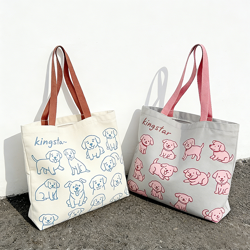 product custom eco friendly reusable cute cartoon cotton canvas tote bag wholesale foldable grocery shopping gift bag-5