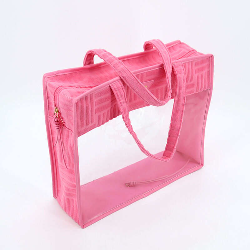 Fashion Hot pink Customizable logo Printing Reusable Grocery Bucket Shopping Bag Waterproof PVC clear Vinyl Women's Tote Bag supplier