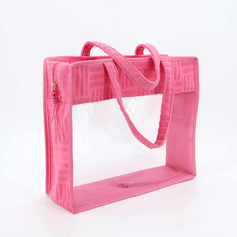 Fashion Hot pink Customizable logo Printing Reusable Grocery Bucket Shopping Bag Waterproof PVC clear Vinyl Women's Tote Bag manufacture