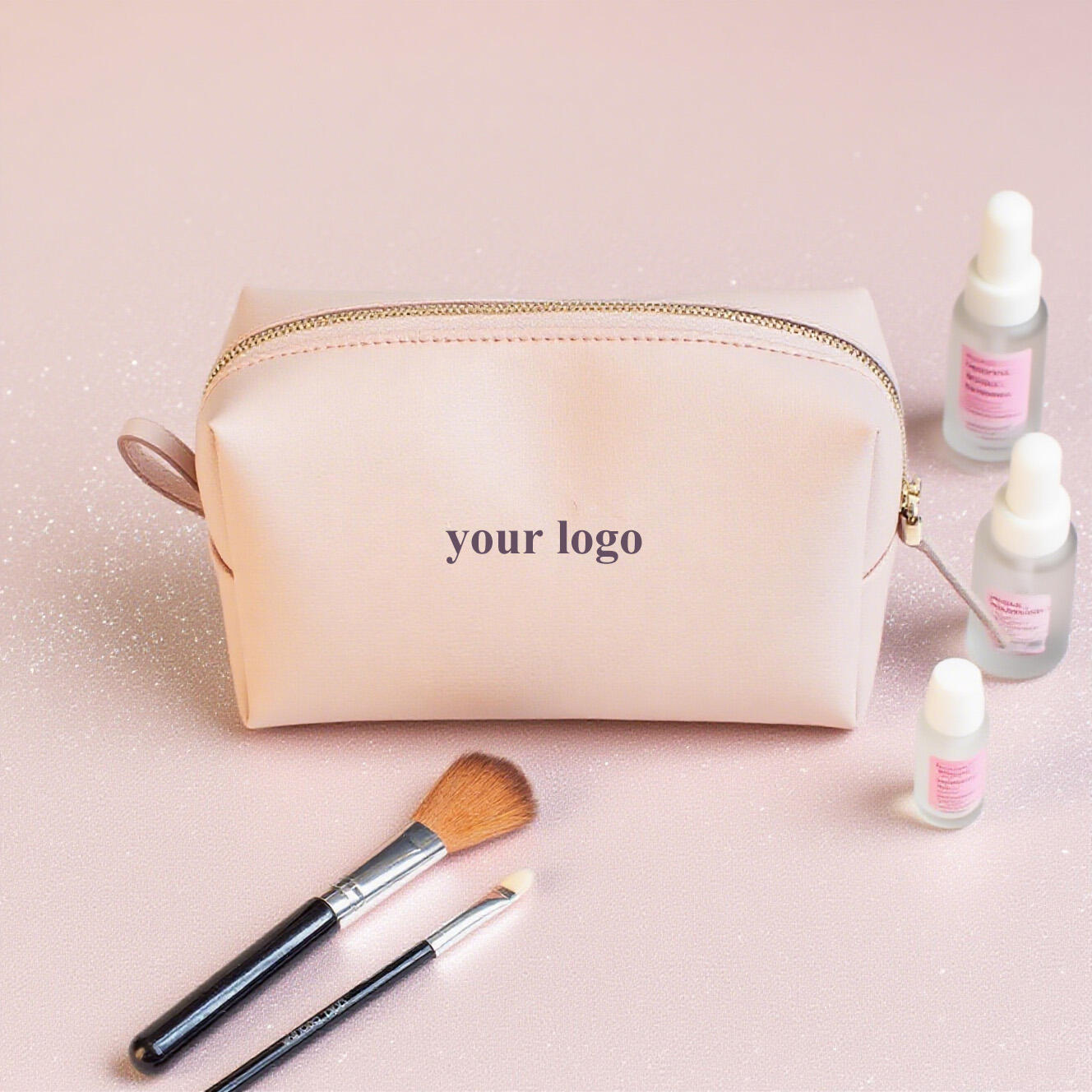 Custom logo Waterproof Zipper Pu Leather Large Luxury Pouch Fashion Toiletry Travel Makeup Cosmetic Bag factory