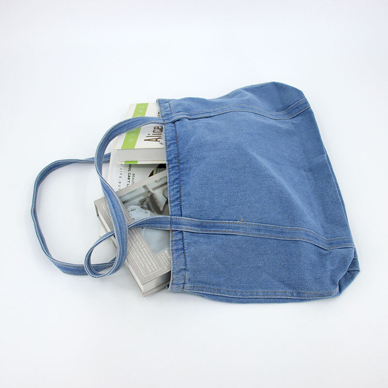 Factory Custom Large Blue Denim Tote Bag, Denim Tote Bags Wholesale, Shopping Bags With Zipper factory