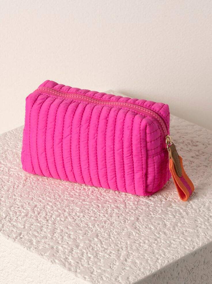 Women's Quilted Cotton Cosmetic Vanity Bag with Zipper Custom Logo Soft Travel Toiletry Makeup Case for Storage details
