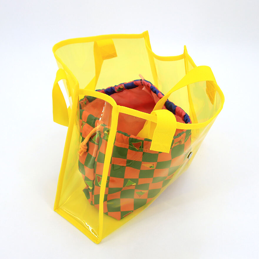 Ladies Daily Use New Fashion Daily Portable Waterproof Handbag Durable Clear  PVC Tote Bag with Nylon Drawstring Pouch details