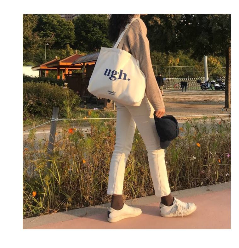 Printed logo Letter Canvas Cotton Tote Bag Eco-Friendly Reusable Students Blank Shopping Bag for Daily factory