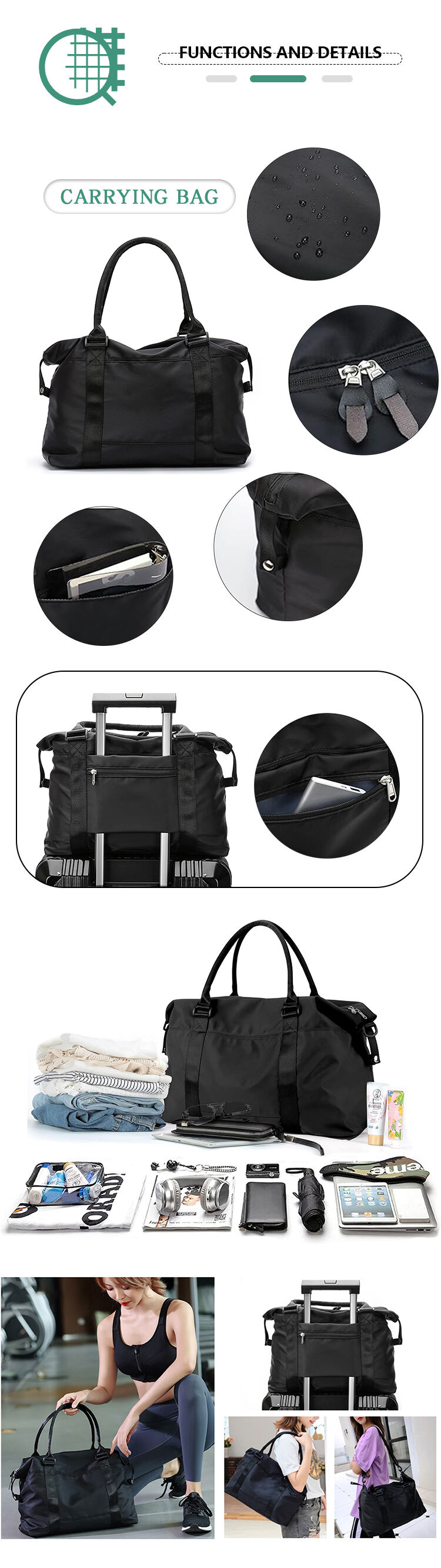 Waterproof PU Weekender Carry on Handbag Overnight Bag Gym Tote Duffle Bag With Shoe Compartment supplier