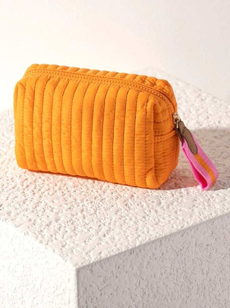 Women's Quilted Cotton Cosmetic Vanity Bag with Zipper Custom Logo Soft Travel Toiletry Makeup Case for Storage factory