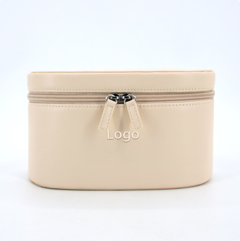 Customized Portable Versatile Zipper Makeup Pouch Case Organizer PU Leather Cosmetic Bag With Handle details