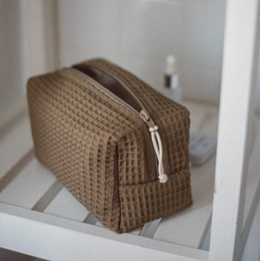 product custom waffle cosmetic bag fluffy waffle checker makeup bag portable cosmetic pouch with handle762-4