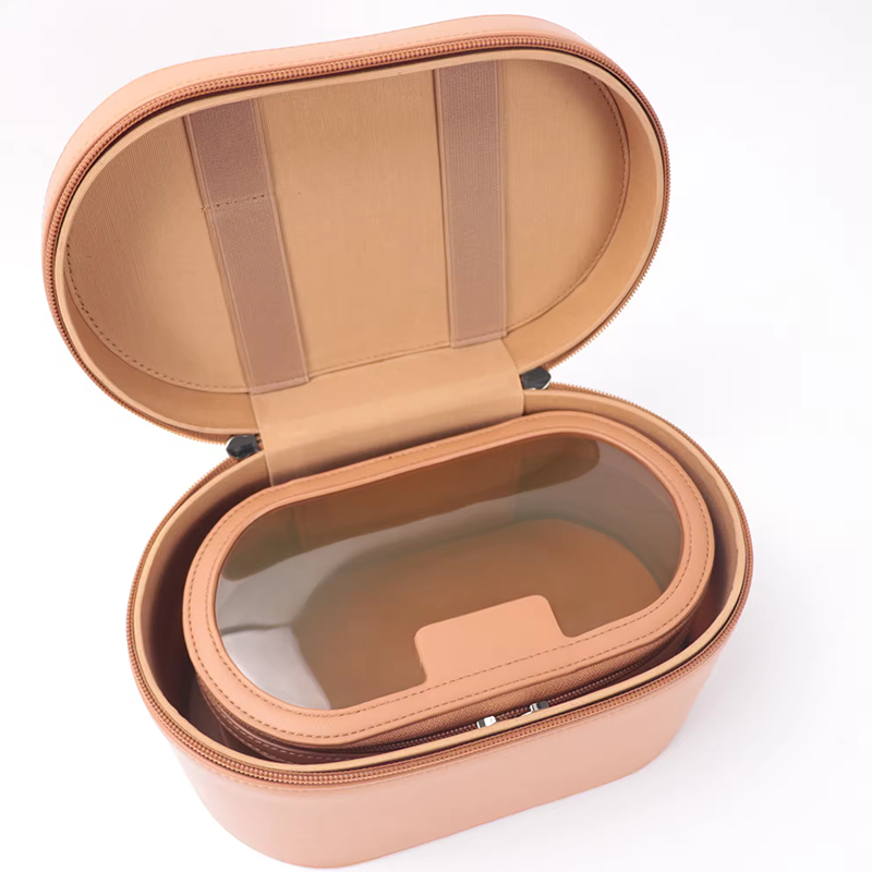 product women  pu leather liquid brush tpu clear cosmetic bag set travel  makeup bag case with handle116-3