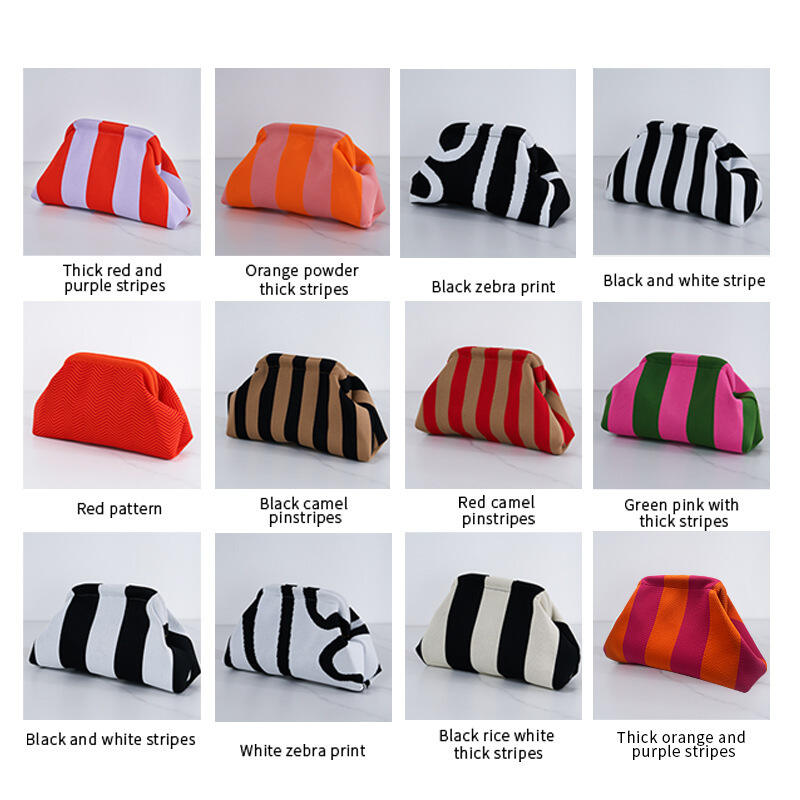 Daily Use Color block Versatile Striped Cloud Clutch Purse Casual Yarn Crochet Bag Knitt Crochet Makeup Cosmetic Bag for Women factory