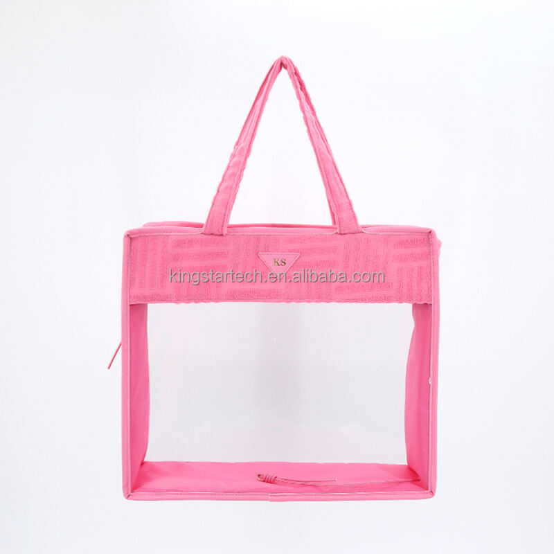 Fashion Hot pink Customizable logo Printing Reusable Grocery Bucket Shopping Bag Waterproof PVC clear Vinyl Women's Tote Bag factory