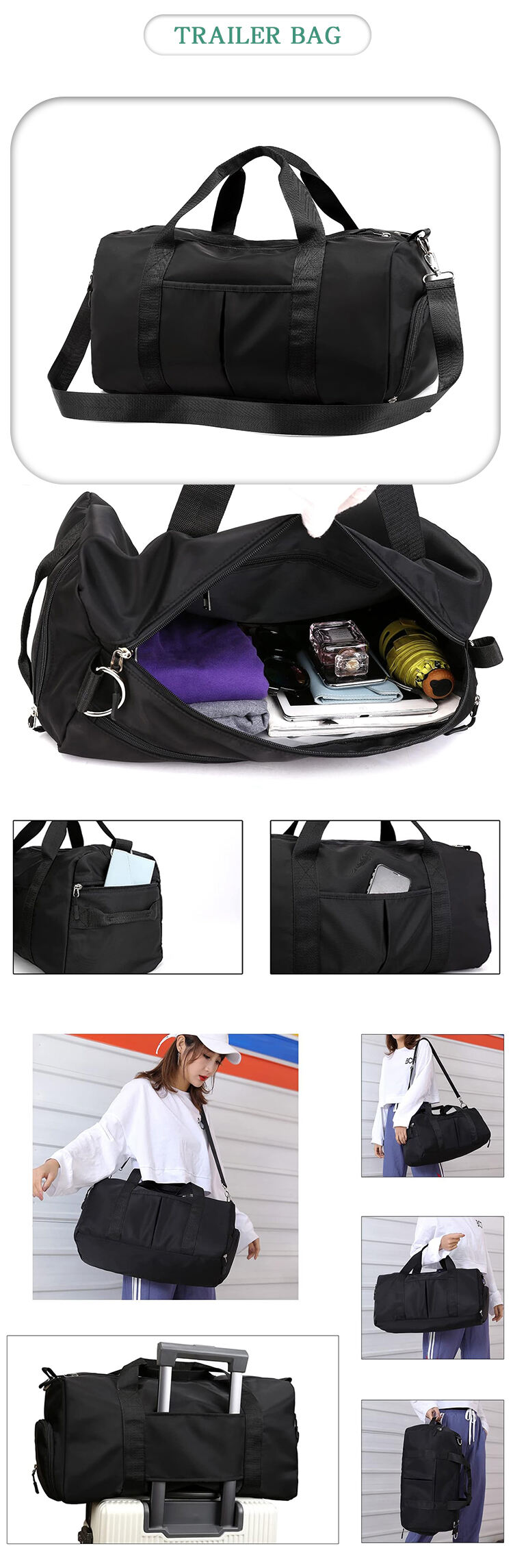 Waterproof PU Weekender Carry on Handbag Overnight Bag Gym Tote Duffle Bag With Shoe Compartment manufacture