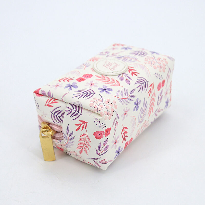 Custom Logo PU Leather Cosmetic Bag Makeup Storage Floral Print Medium Makeup Toilet Bag Organizer with Custom Print manufacture