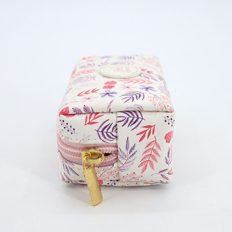 Custom Logo PU Leather Cosmetic Bag Makeup Storage Floral Print Medium Makeup Toilet Bag Organizer with Custom Print factory