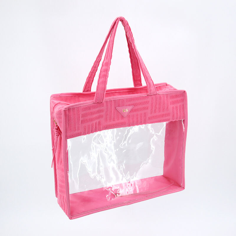 Fashion Hot pink Customizable logo Printing Reusable Grocery Bucket Shopping Bag Waterproof PVC clear Vinyl Women's Tote Bag details