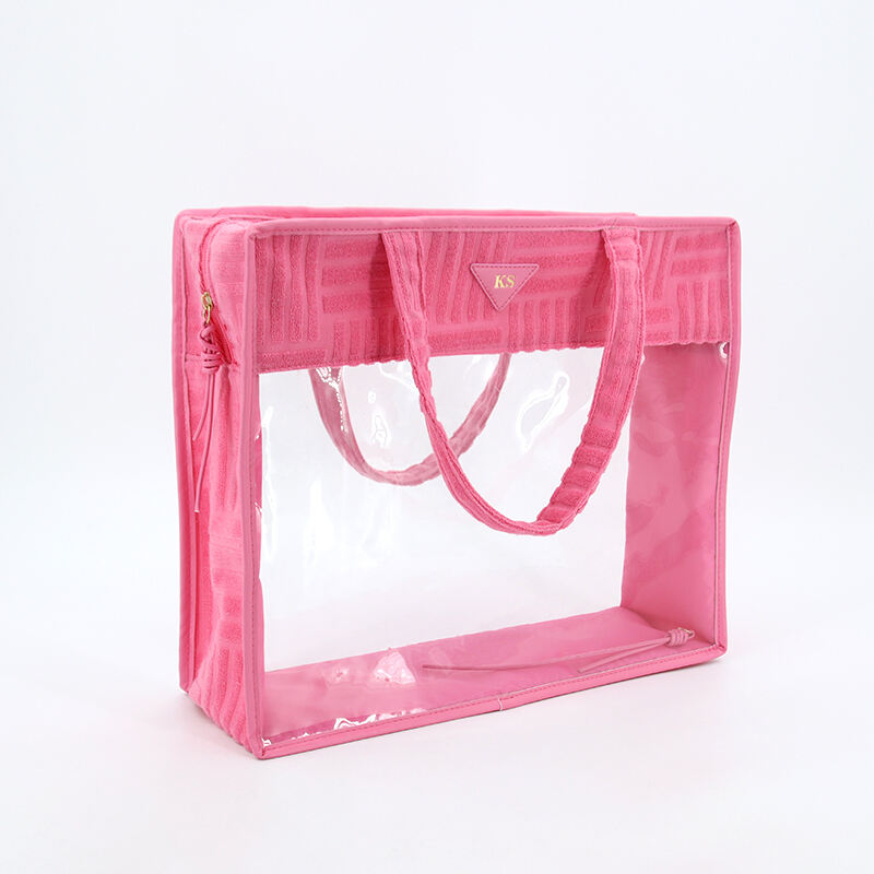 Fashion Hot pink Customizable logo Printing Reusable Grocery Bucket Shopping Bag Waterproof PVC clear Vinyl Women's Tote Bag supplier