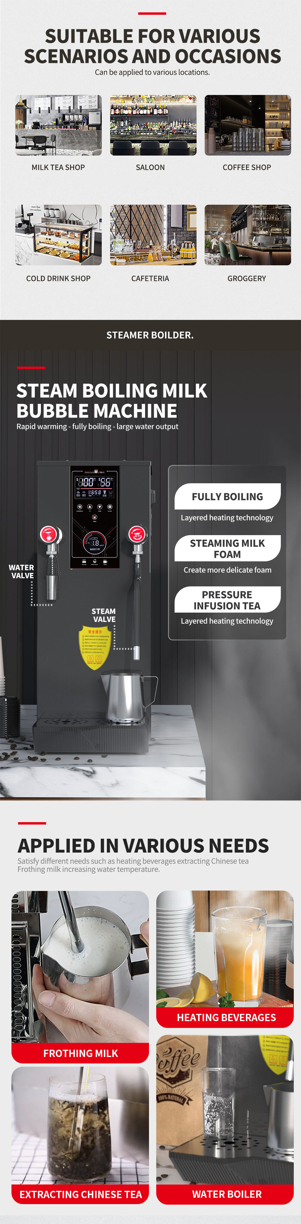 Bubble tea shop water steam heater boiler coffee shop boil water equipment factory