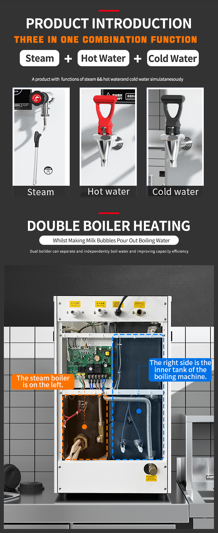 Commercial Double head Electrical Water boiler with steam Milk foaming Frother Machine manufacture