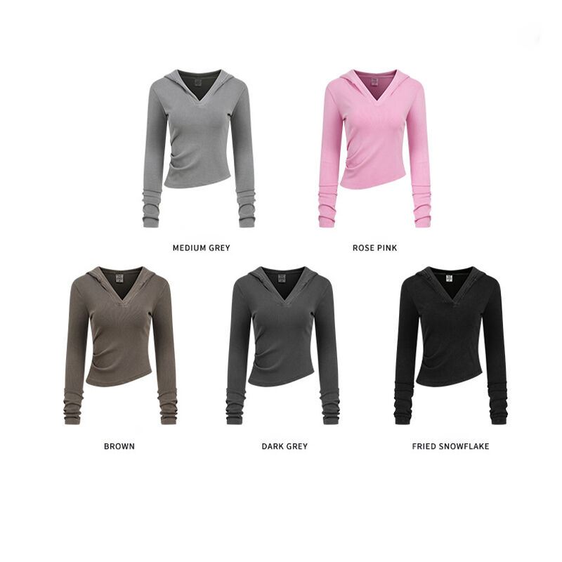 AU Custom 2025 Fall Collection Women's Casual Cotton V-Neck Long Sleeve T-Shirt Skinny Pants Set Solid Pattern Knitting Fabric factory