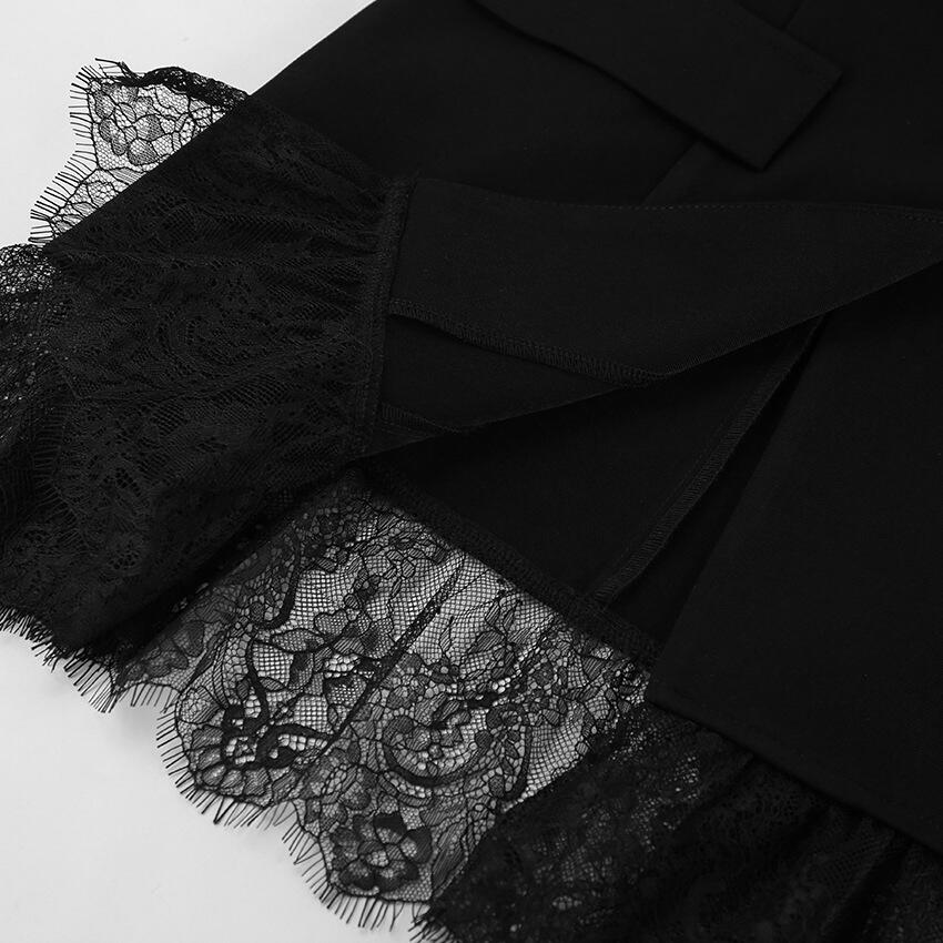 New Design Black Blazer Jacket Fall/Winter Lace Detail Business Women's Fashion Long Sleeve Top Elegant Office Wear details
