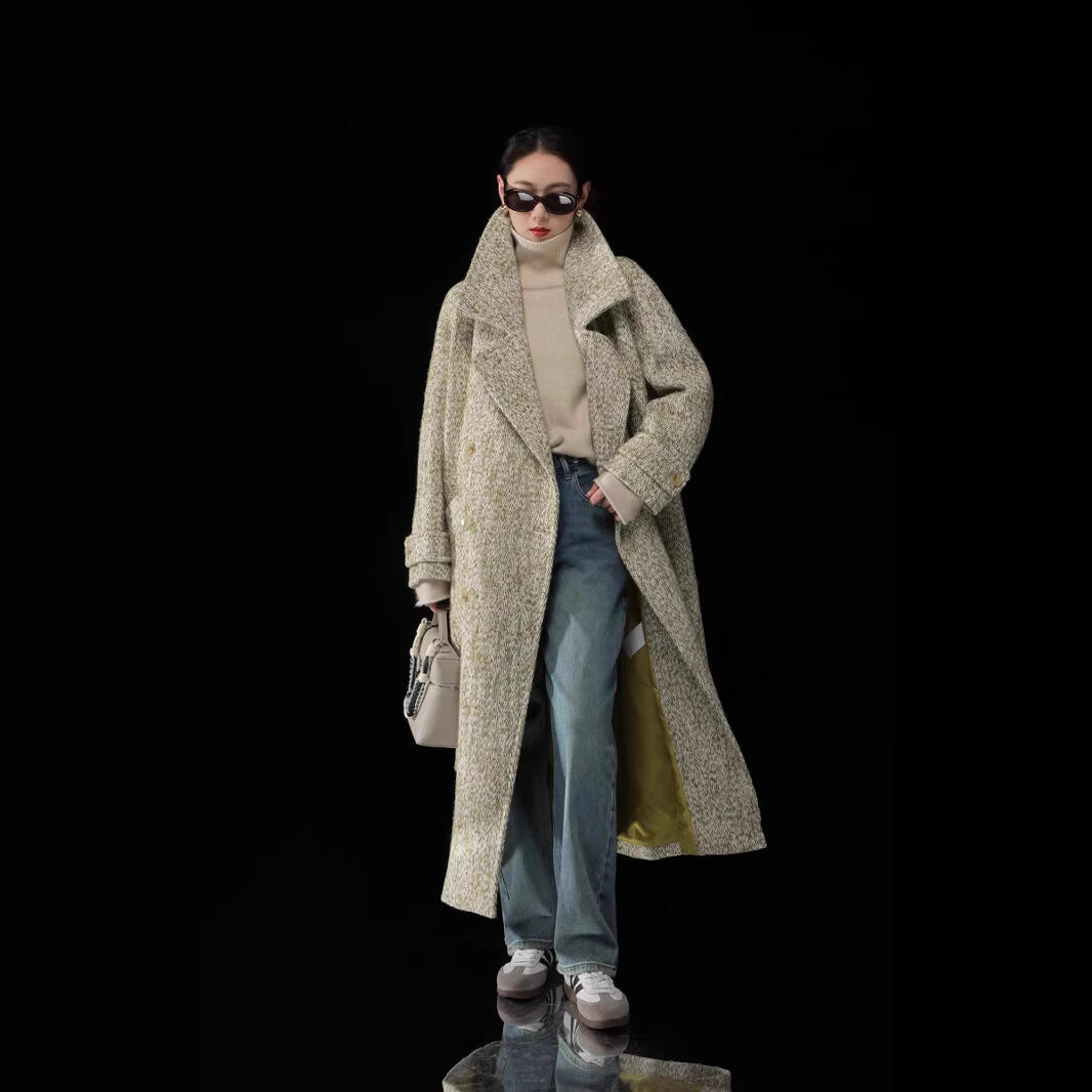 Best-Selling Eco-friendly Retro Long Sleeve Double Breasted Wool Double-Faced Woolen Blazer Women Autumn Winter details