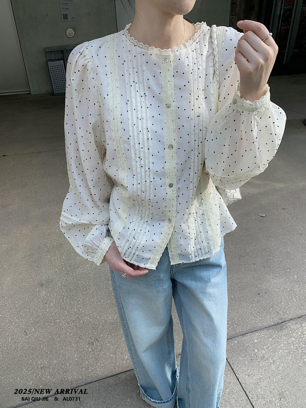 Spring and Summer Wear Become Young Polka-dot Design Lyocell Fiber Shirt Women's Shirt Sweet Fe details