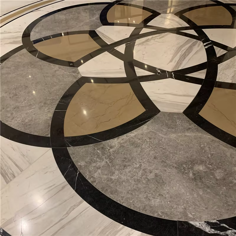 Modern Hotel Waterjet Machine Cut Polished Good Design Floor Tile Water Jet Pattern Cut-to-Size Products CN;FUJ Natural Dolomite details