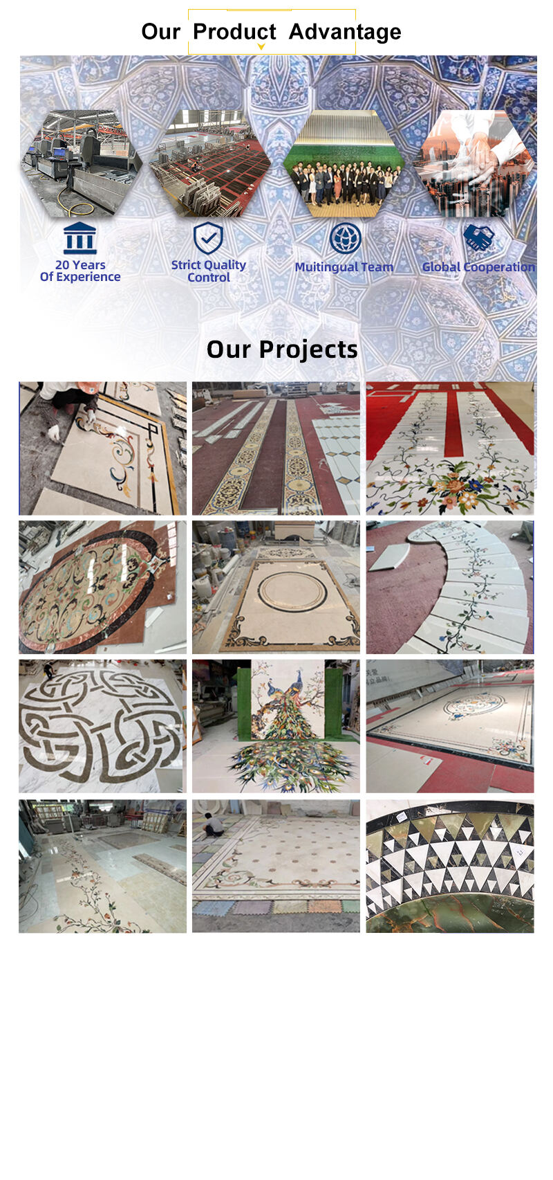 Modern Hotel Waterjet Machine Cut Polished Good Design Floor Tile Water Jet Pattern Cut-to-Size Products CN;FUJ Natural Dolomite manufacture