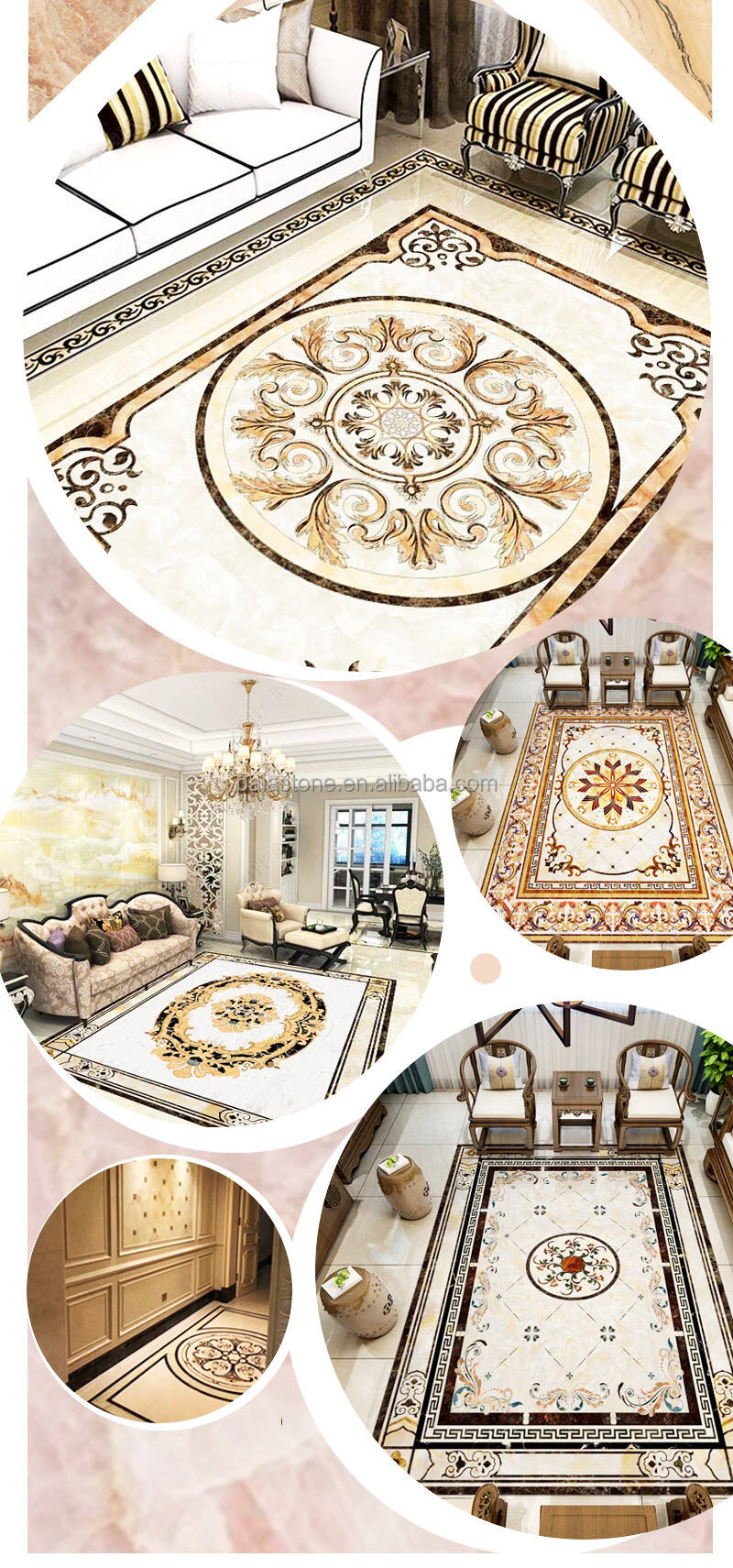 Modern Hotel Waterjet Machine Cut Polished Good Design Floor Tile Water Jet Pattern Cut-to-Size Products CN;FUJ Natural Dolomite factory