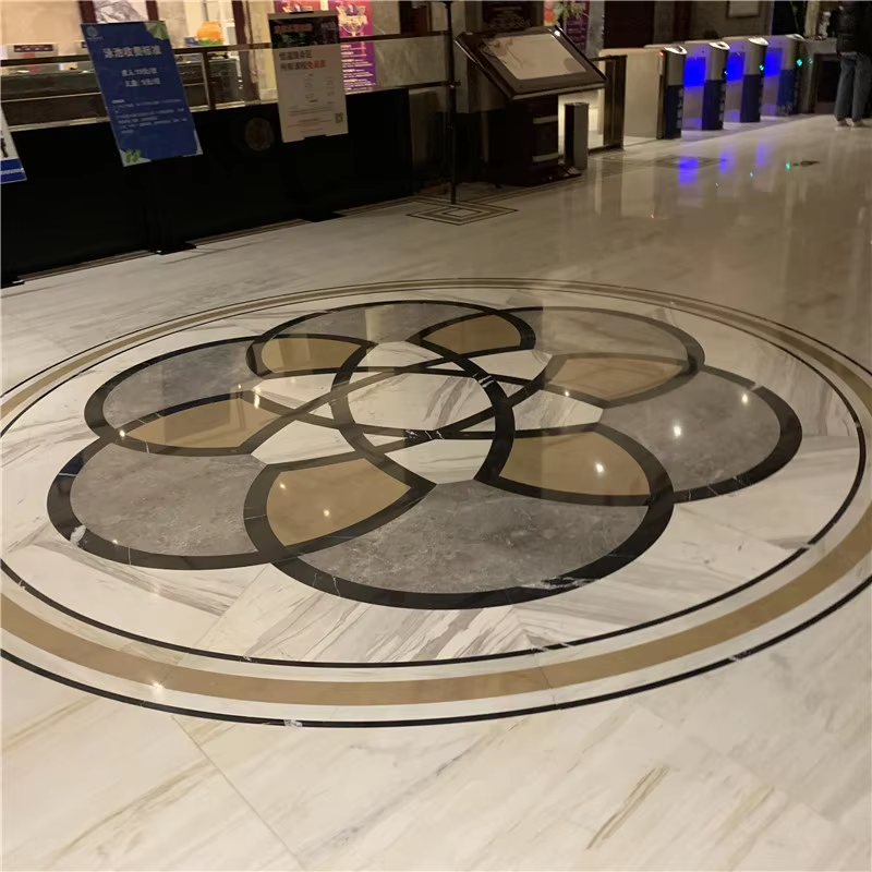 Modern Hotel Waterjet Machine Cut Polished Good Design Floor Tile Water Jet Pattern Cut-to-Size Products CN;FUJ Natural Dolomite details