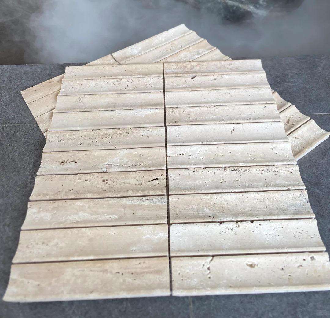 Factory Wholesale High-quality Natural Travertine Stone Mosaic Tile Concave-convex Marble Mosaic Lines for Indoor Walls Design supplier