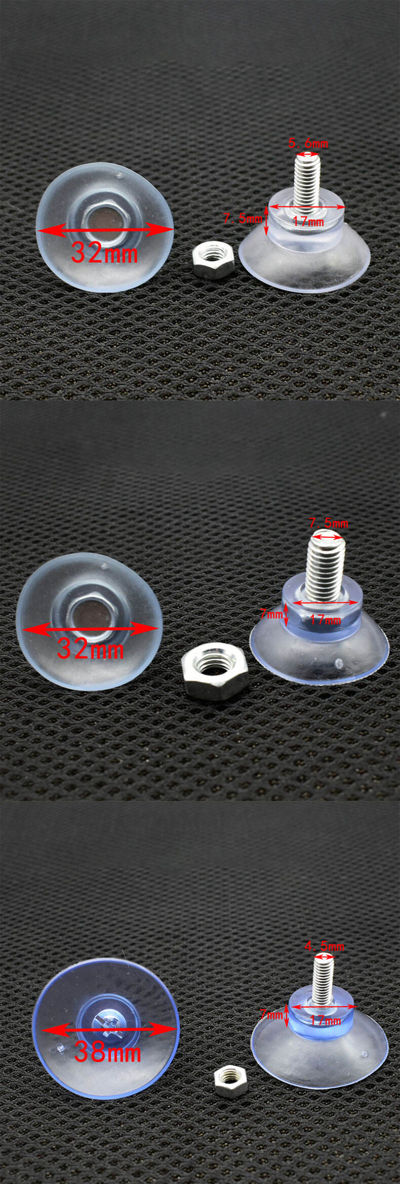 HOT 5/6/8mm strong transparent sucker small clear silicone suction cup with screw factory