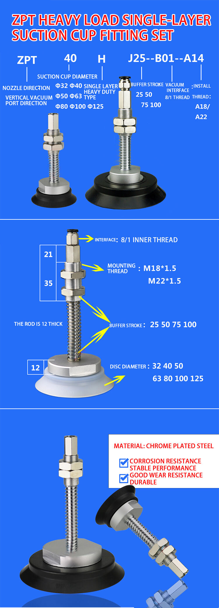 air industrial pneumatic black silicone  vacuum suction cups  pneumatic parts details