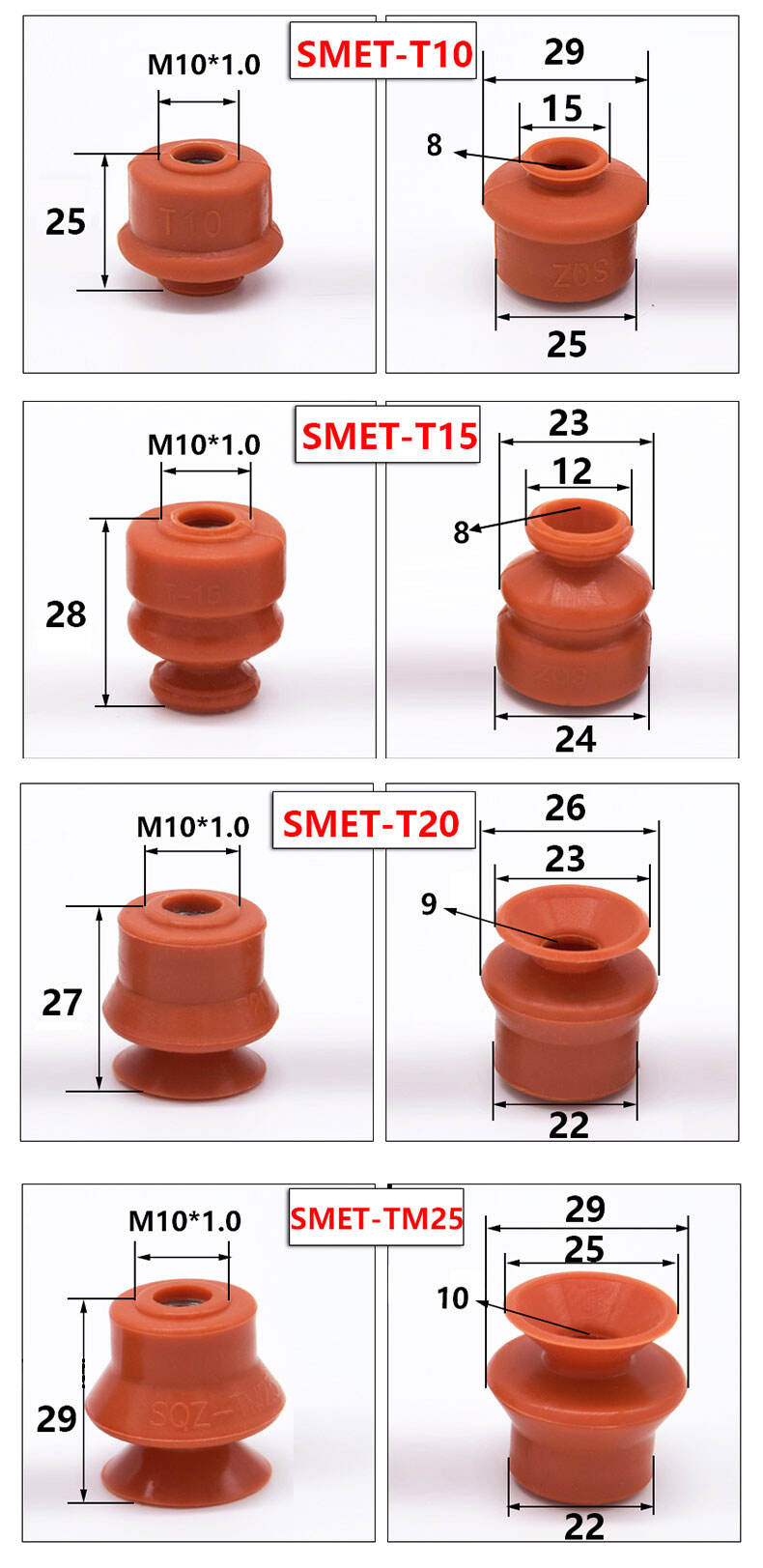 High quality low price 10 to 80mm metal sheet suction cup custom red silicone suction cup factory