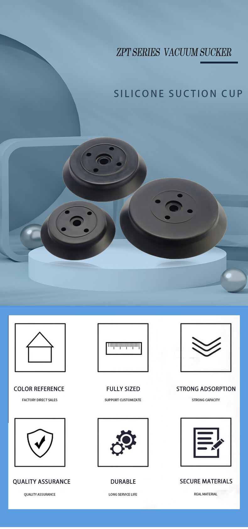 air industrial pneumatic black silicone  vacuum suction cups  pneumatic parts manufacture