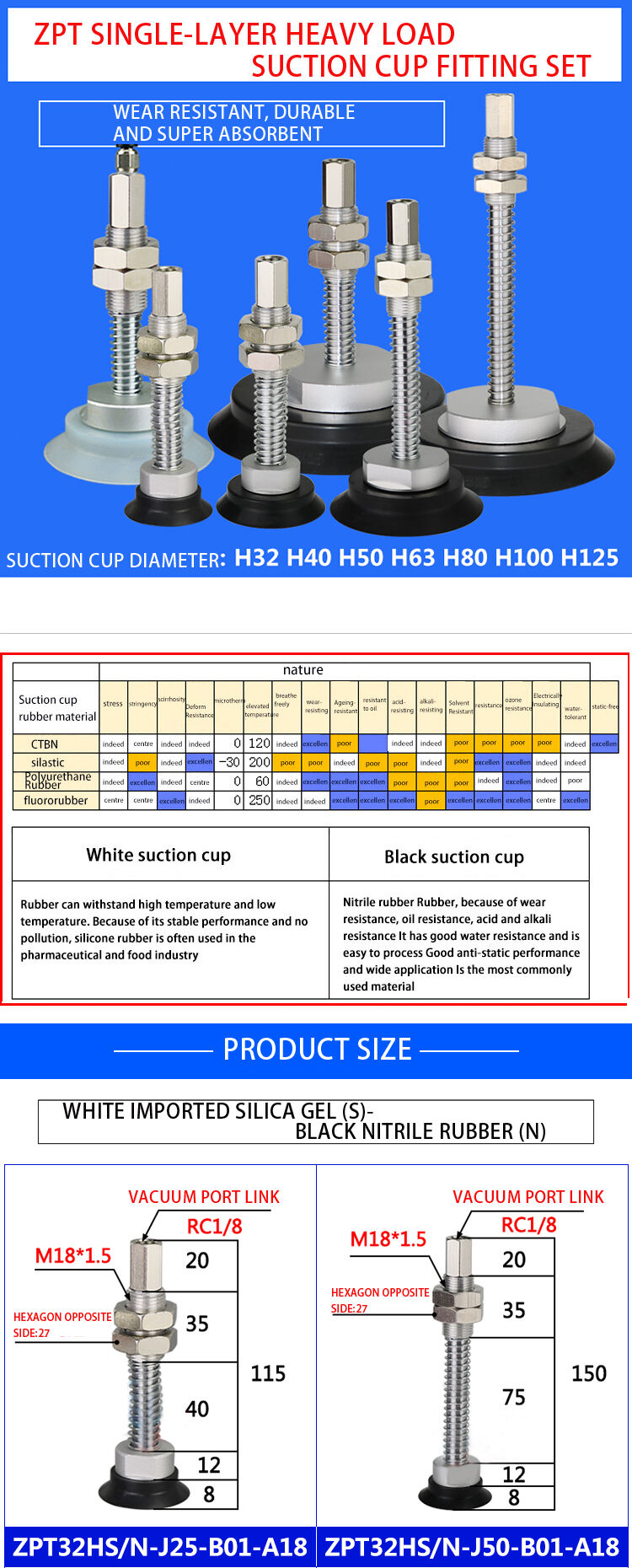 air industrial pneumatic black silicone  vacuum suction cups  pneumatic parts details