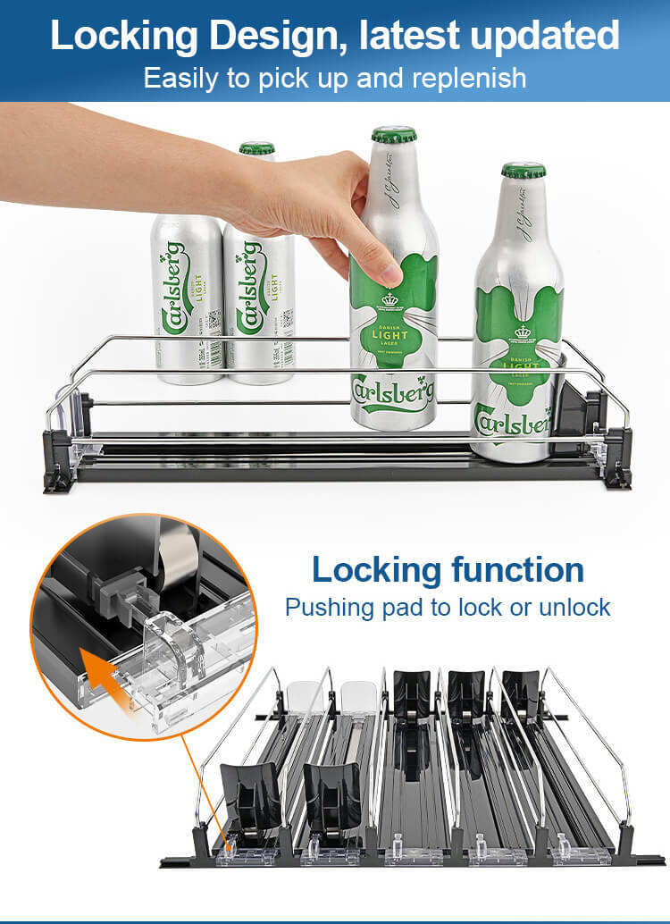 Slow Motion Self-pushing Soda Can Organizer for Refrigerator, Fridge Drink Can Organizer factory