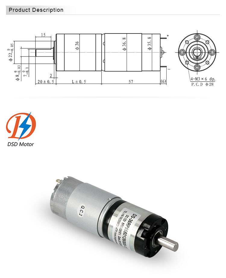 High Torque Low Speed Brushed 500RPM 60W 36mm 12V  24VPlanetary DC Gear Motor details