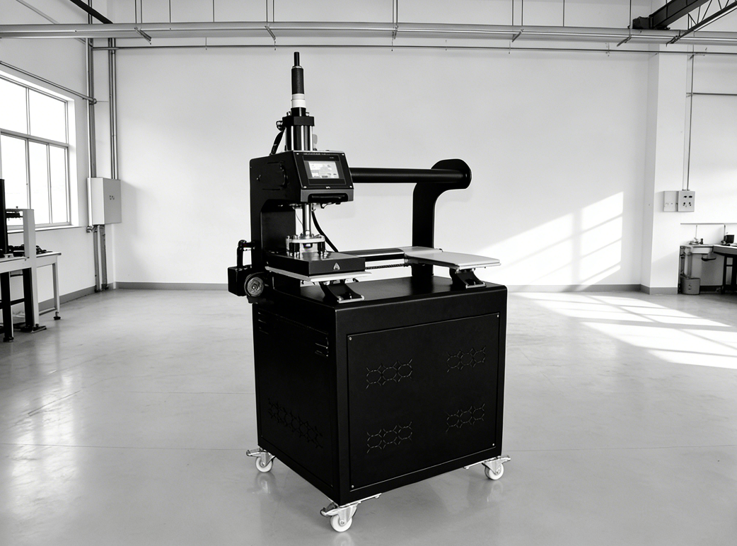 Full Automatic Electric Mechanical Up-sliding Double Station Label Heat Press Machine with Flatbed Printer for Clothes details