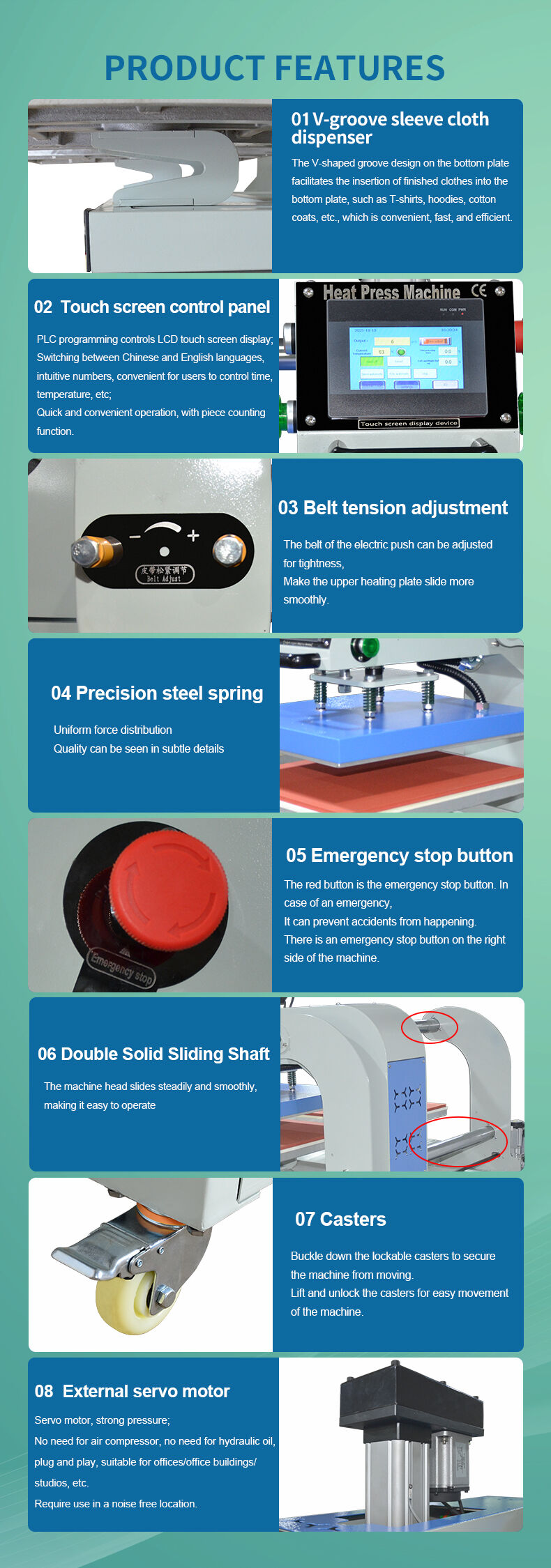 Factory Direct Pneumatic Heat Press Machine 40x50 40x60 Automatic Logo Transfer Sublimation Printer for T-shirt Labels details