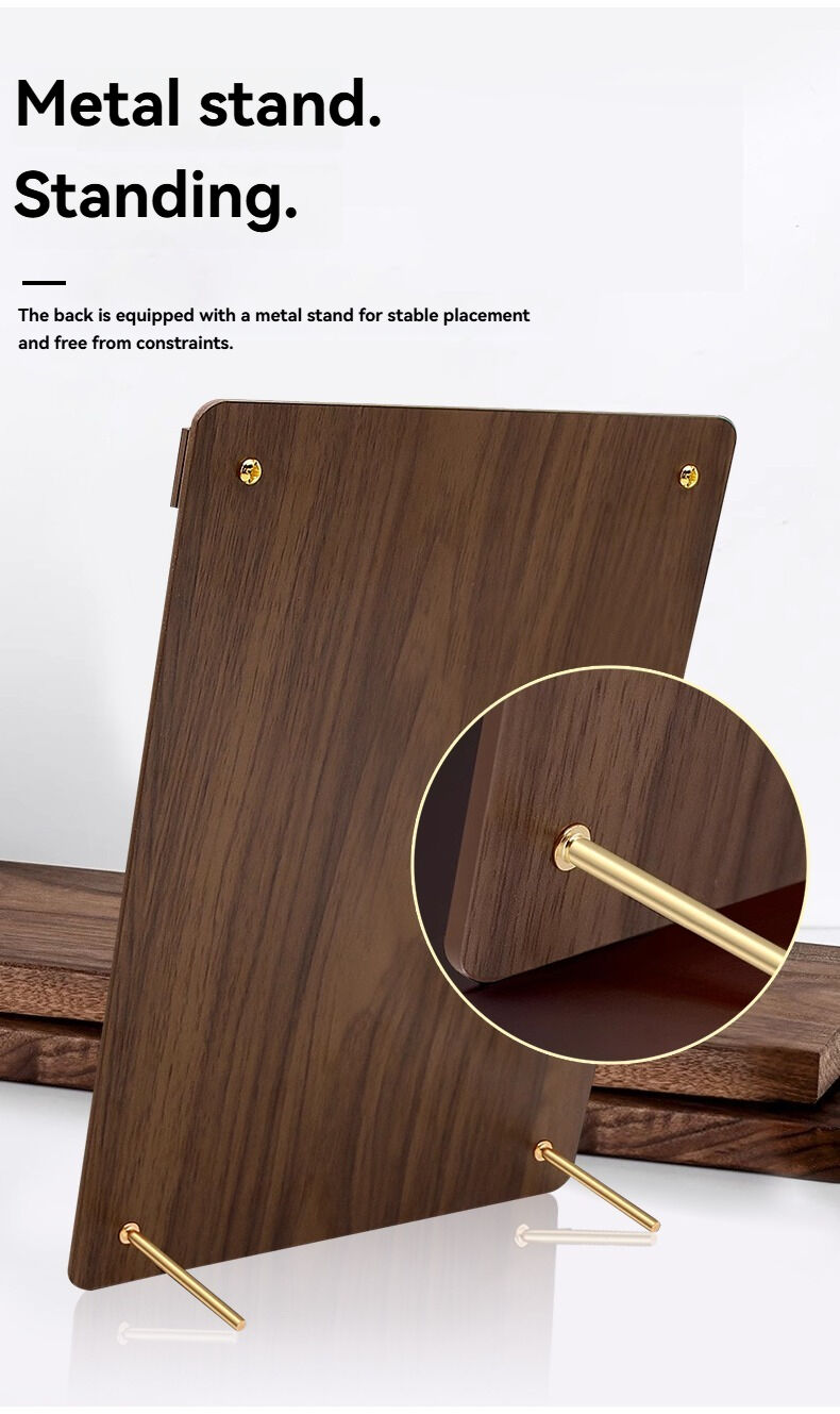 Custom Portable Desktop Walnut Wood Certificate Frame with Clear Acrylic Award Frames and Metal Bracket Menu Sign Holder supplier