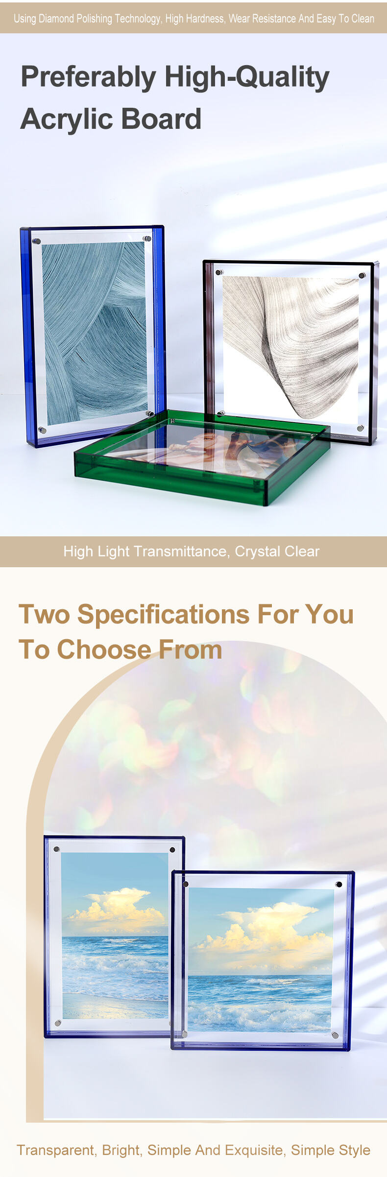 Custom DIY Magnetic for Durable Acrylic Photo Frame Translucent Colored Edges Free Standing Tabletop Display Customizable Sizes supplier