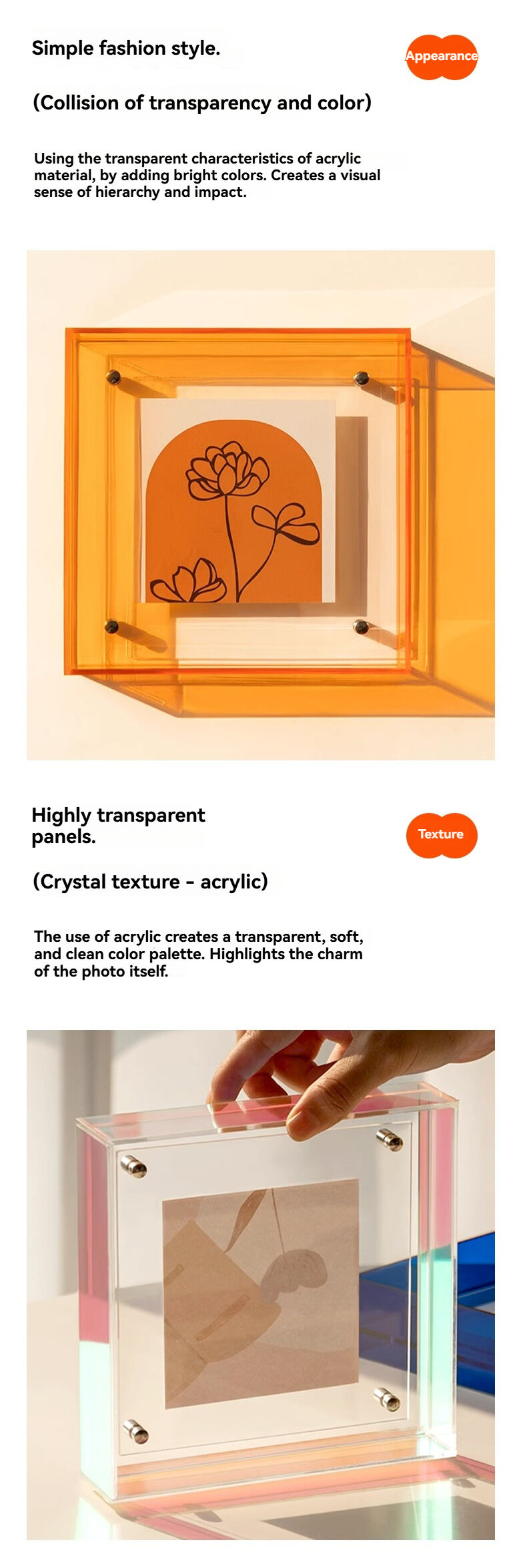 Customized A4 Acrylic Photo Poster Frame Colorful Transparent Display Wall Mounted Aesthetic Aesthetic Display manufacture