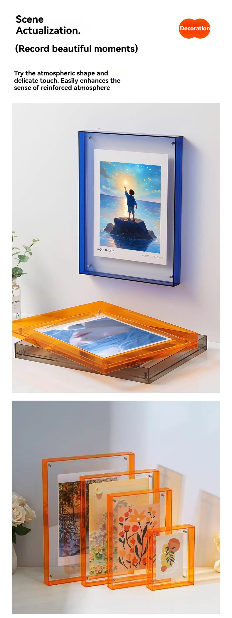 Customized A4 Acrylic Photo Poster Frame Colorful Transparent Display Wall Mounted Aesthetic Aesthetic Display manufacture