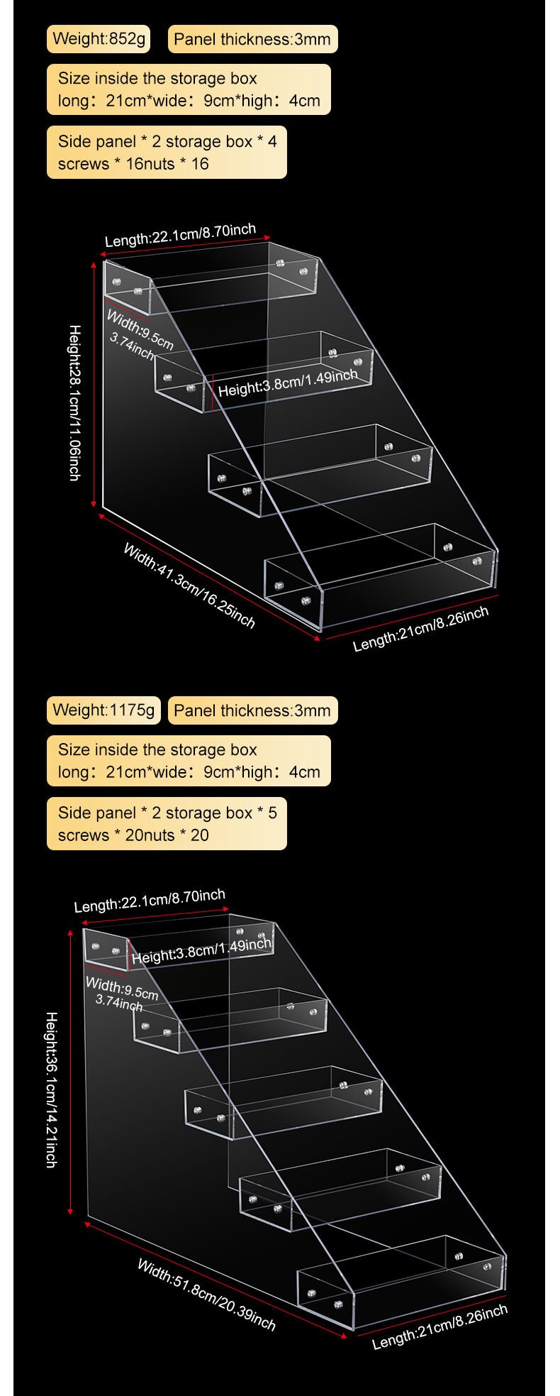 High Transparent Acrylic Perfume Organizer Cosmetics Display Stands Desktop Multi-Layer Trapezoidal Acrylic Display Rack manufacture