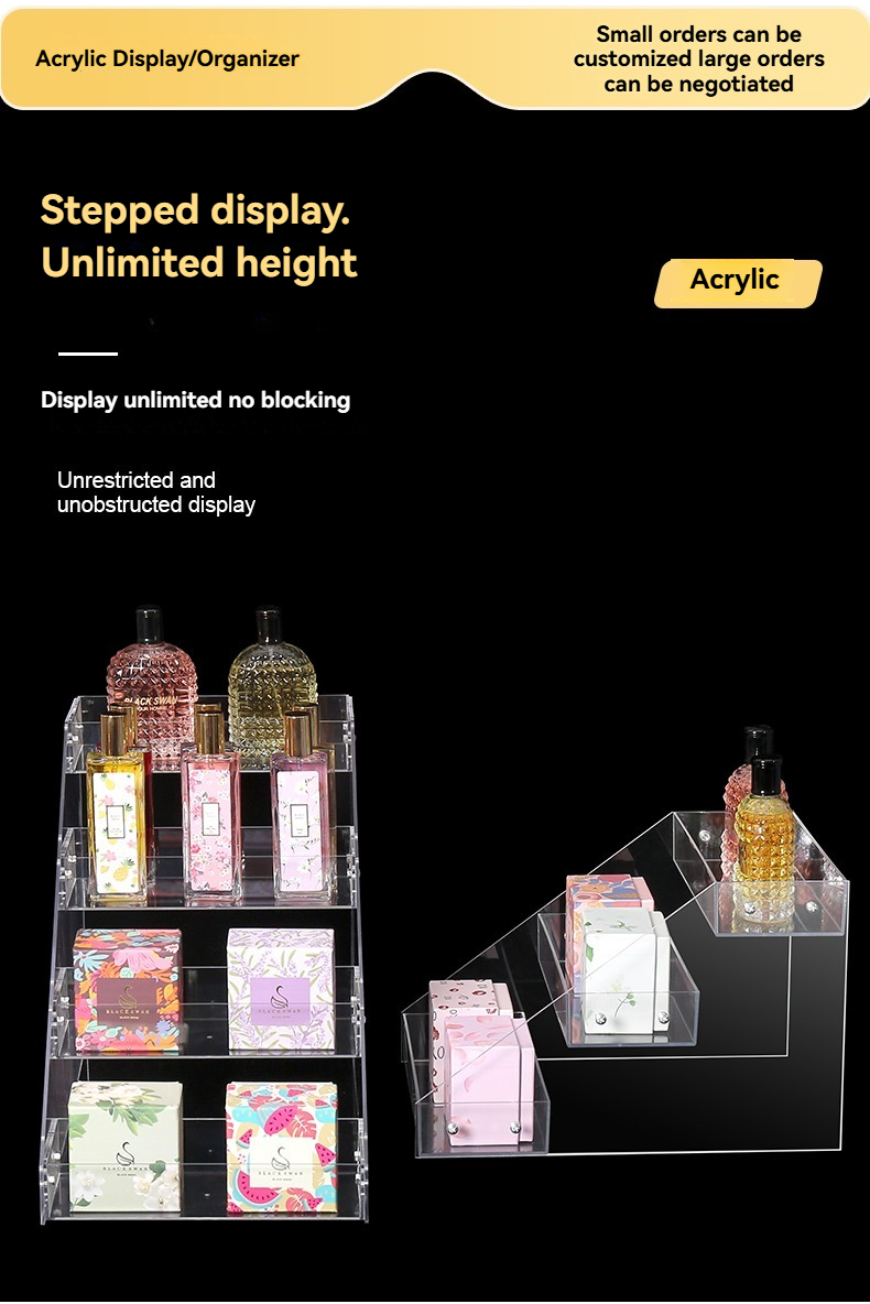 High Transparent Acrylic Perfume Organizer Cosmetics Display Stands Desktop Multi-Layer Trapezoidal Acrylic Display Rack supplier