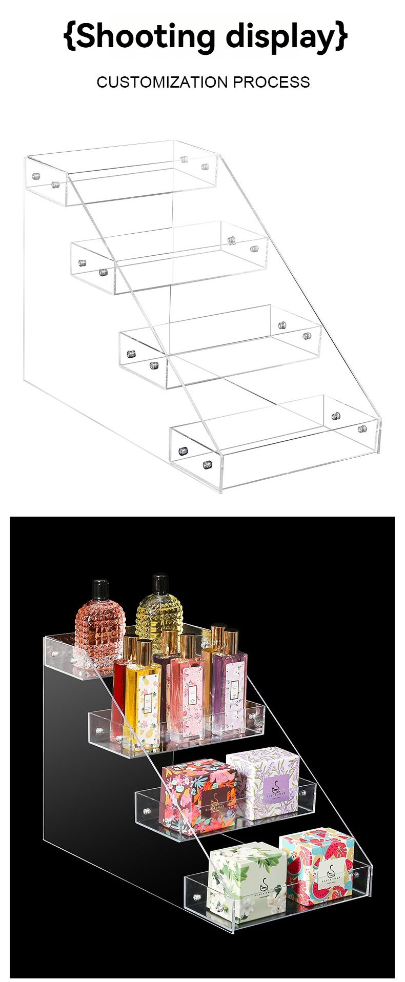 High Transparent Acrylic Perfume Organizer Cosmetics Display Stands Desktop Multi-Layer Trapezoidal Acrylic Display Rack supplier